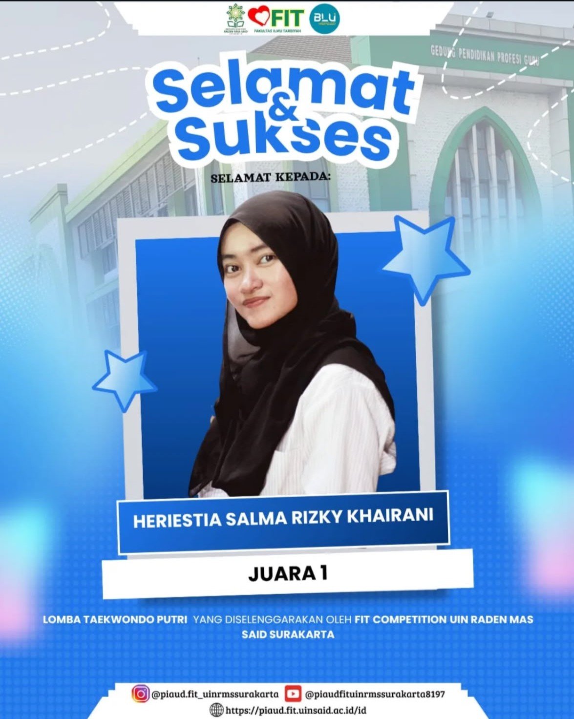 Banggakan PIAUD Heriestia Salma Raih Juara 1 Taekwondo Putri