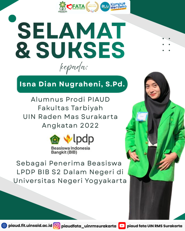 Membanggakan! Alumni PIAUD UIN Raden Mas Said Surakarta Lolos Beasiswa BIB-LPDP S2 di Universitas Negeri Yogyakarta